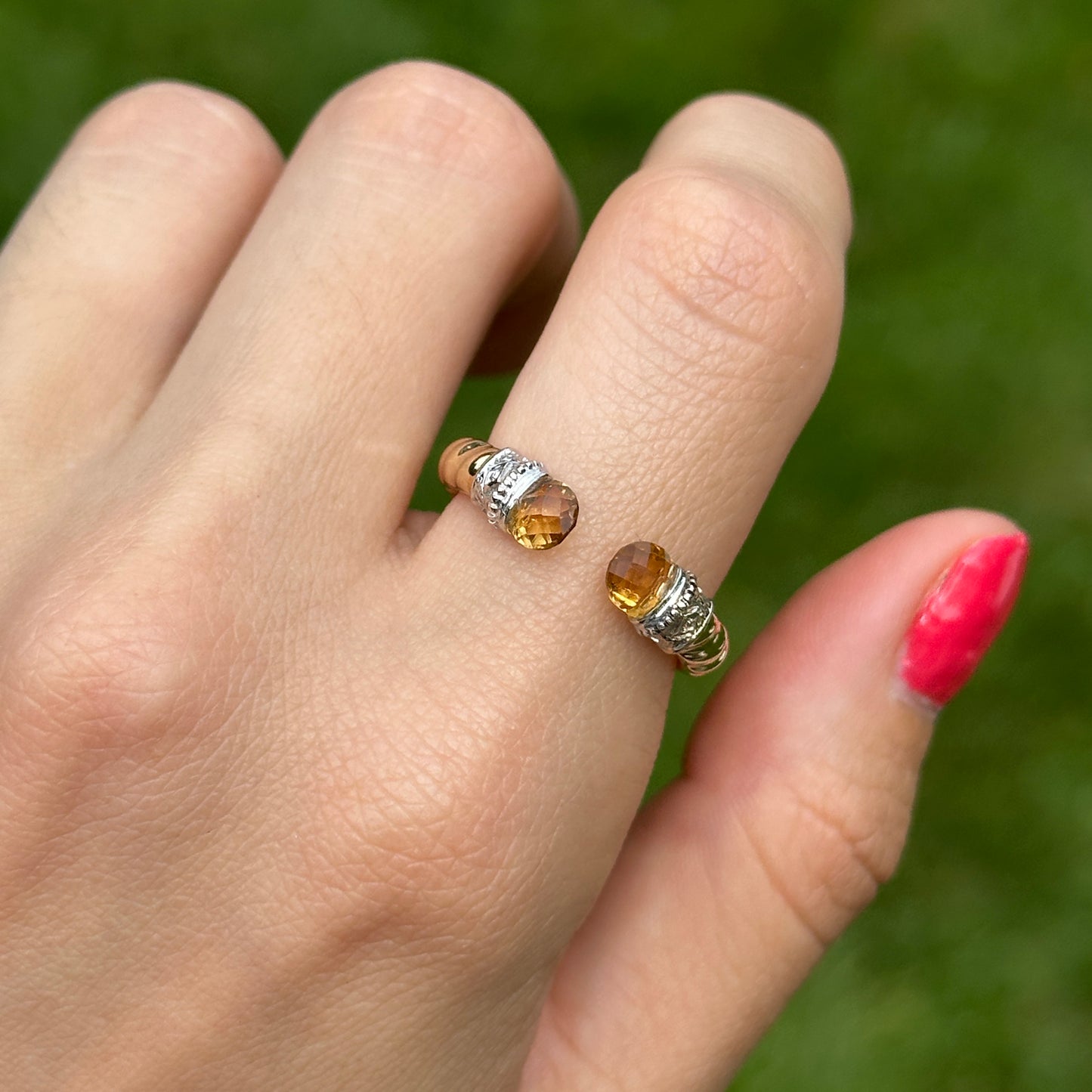 14KT Yellow Gold Checkerboard Citrine Twisted Ring
