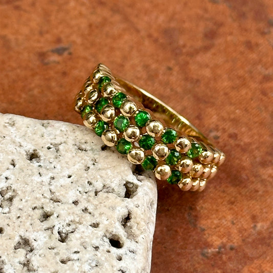 Estate 14KT Yellow Gold Tsavorite Garnet Beaded Band Ring