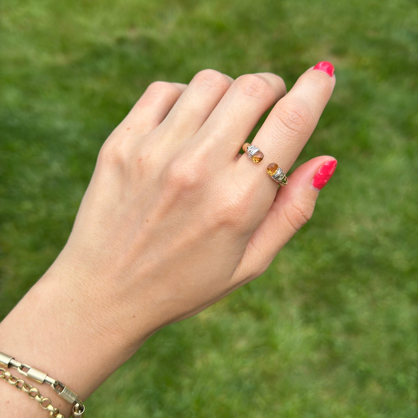 14KT Yellow Gold Checkerboard Citrine Twisted Ring