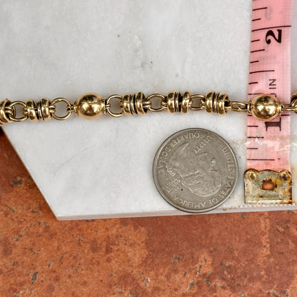 Estate 14KT Yellow Gold Ball + Double Rings Chain Bracelet - LSJ