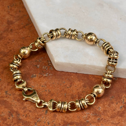 Estate 14KT Yellow Gold Ball + Double Rings Chain Bracelet - LSJ