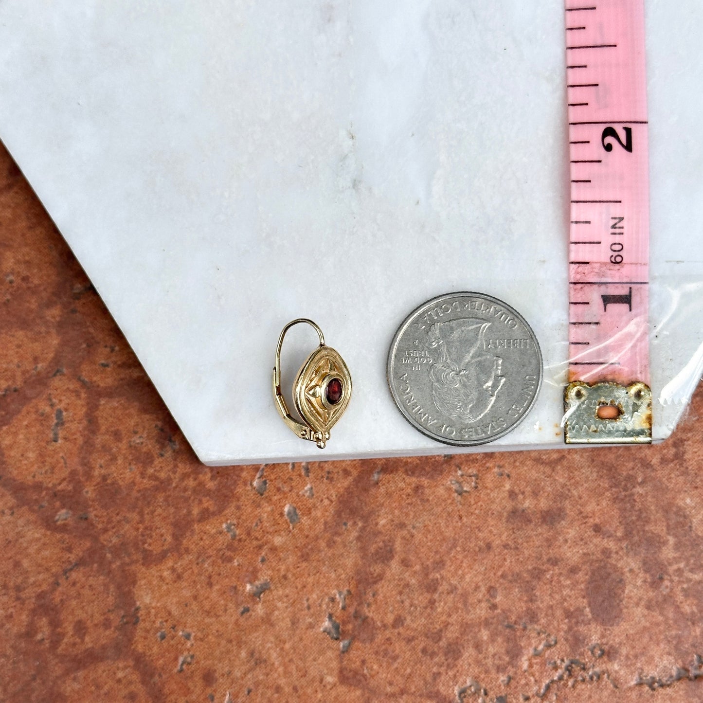 Estate Byzantine 14KT Yellow Gold Bezeled Garnet Drop Earrings