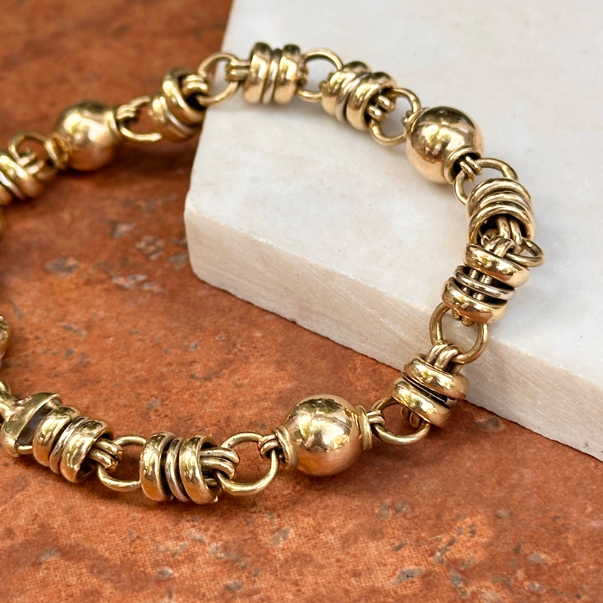 Estate 14KT Yellow Gold Ball + Double Rings Chain Bracelet - LSJ