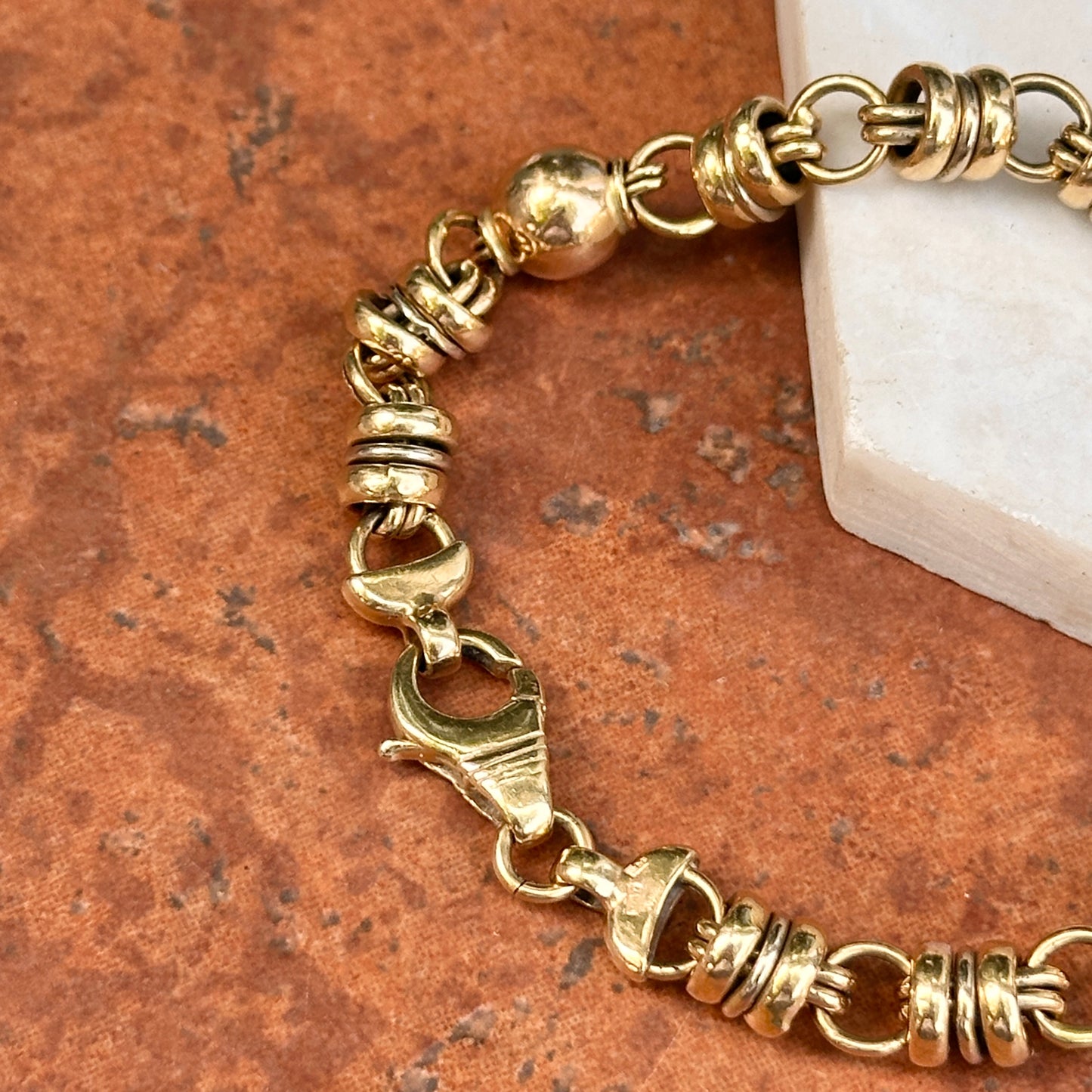 Estate 14KT Yellow Gold Ball + Double Rings Chain Bracelet - LSJ
