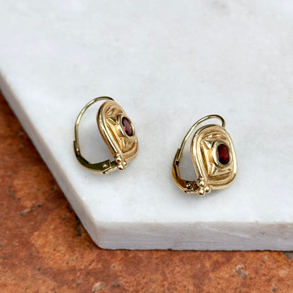 Estate Byzantine 14KT Yellow Gold Bezeled Garnet Drop Earrings