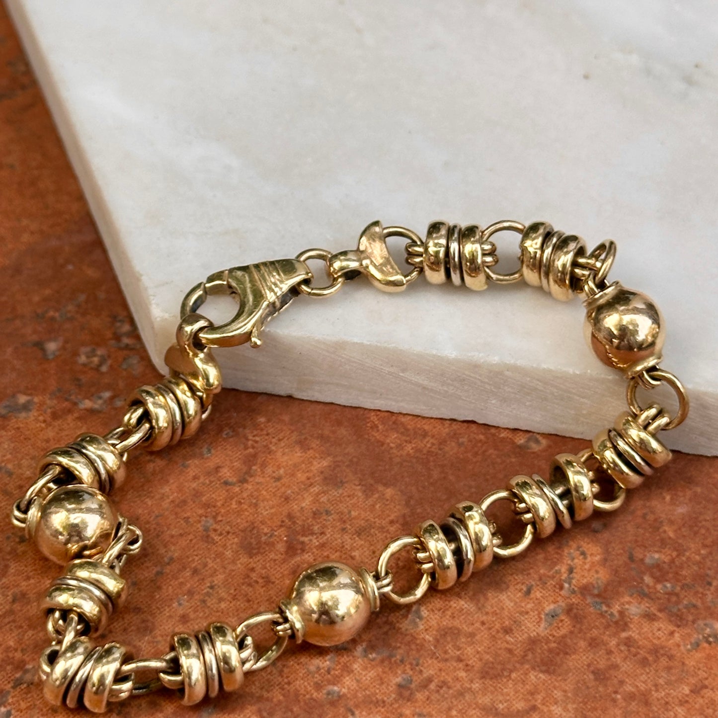 Estate 14KT Yellow Gold Ball + Double Rings Chain Bracelet - LSJ