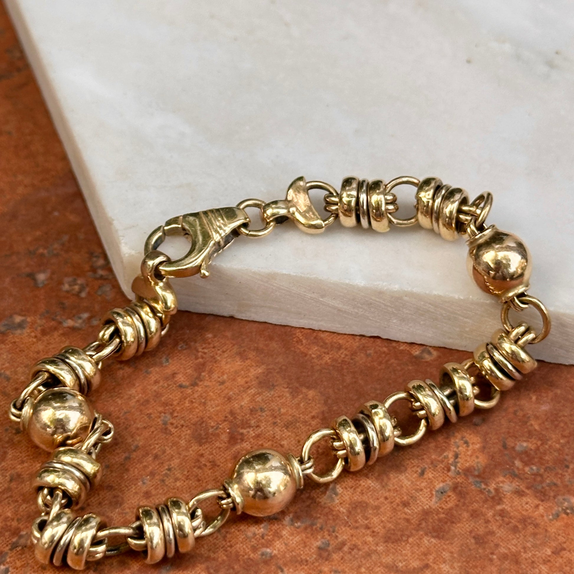 Estate 14KT Yellow Gold Ball + Double Rings Chain Bracelet - LSJ