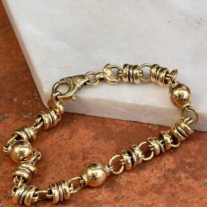 Estate 14KT Yellow Gold Ball + Double Rings Chain Bracelet - LSJ