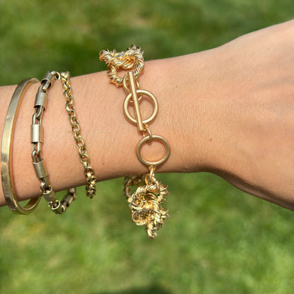 Yellow Gold-Tone Twisted Circle Link Toggle Bracelet 9''