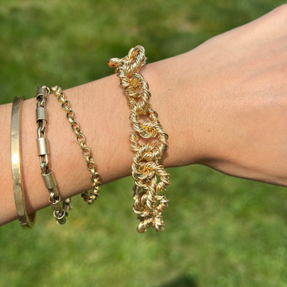 Yellow Gold-Tone Twisted Circle Link Toggle Bracelet 9''