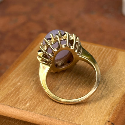 Estate 14KT Yellow Gold Lavender Jade, Amethyst + Diamond Ring