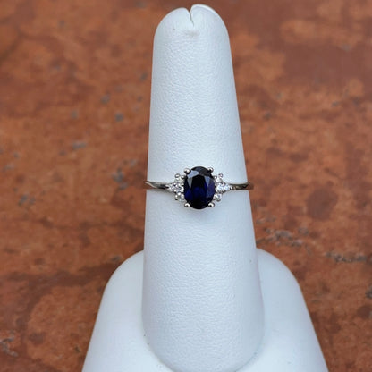 Estate 10KT White Gold Oval Blue Sapphire + Diamond Accent Ring