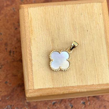 14KT Yellow Gold Mother of Pearl Clover Beaded Pendant Charm