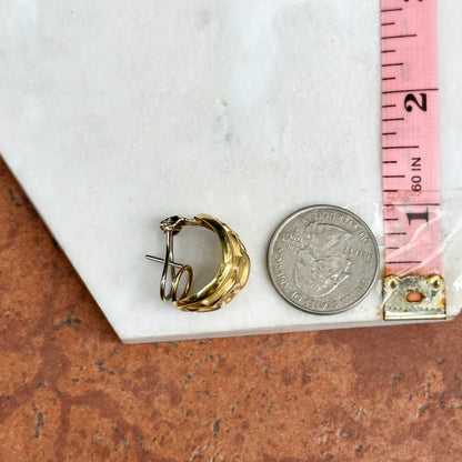 Estate Byzantine 18KT Yellow Gold Raised Chain Link J Hoop Earrings