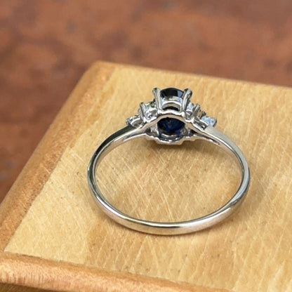 Estate 10KT White Gold Oval Blue Sapphire + Diamond Accent Ring