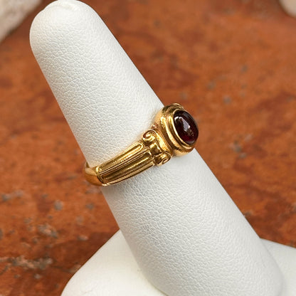 Estate 18KT Yellow Gold Oval Rhodolite Garnet Etruscan Ring