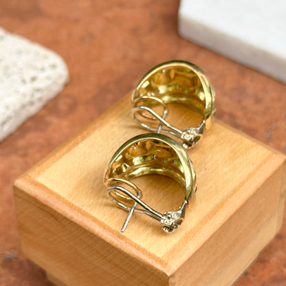 Estate Byzantine 18KT Yellow Gold Raised Chain Link J Hoop Earrings