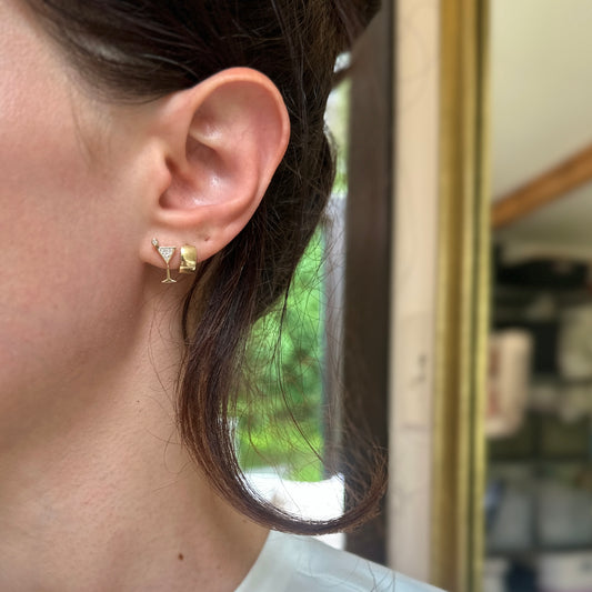 14KT Yellow Gold Pave Diamond Martini Glass Stud Earrings