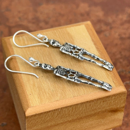 Sterling Silver Antiqued Skeleton Dangle Earrings