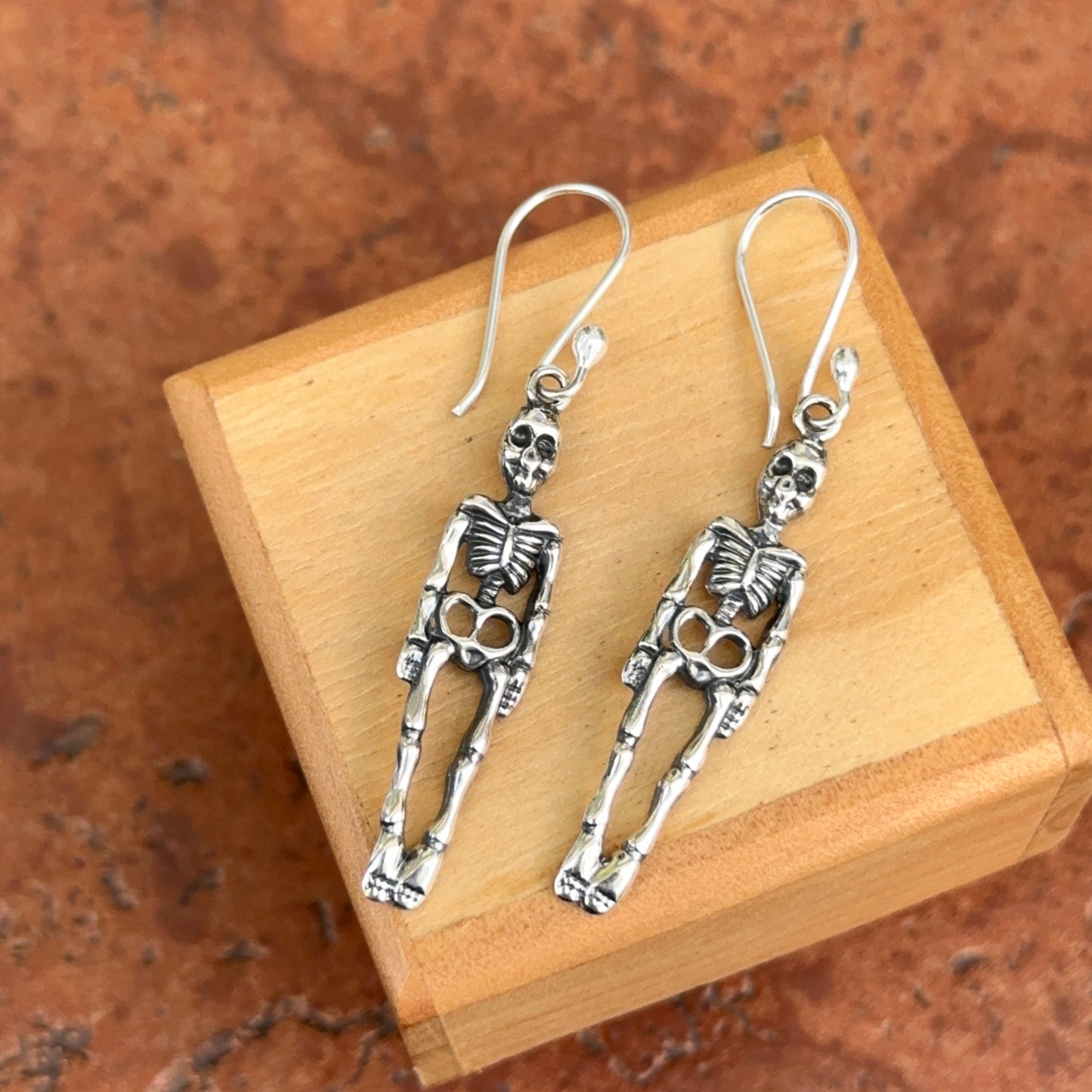 Sterling Silver Antiqued Skeleton Dangle Earrings