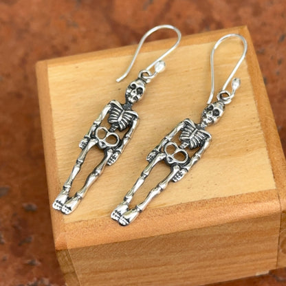 Sterling Silver Antiqued Skeleton Dangle Earrings