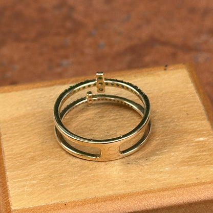 Estate 14KT Yellow Gold Emerald + Diamond Double Cross Ring