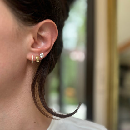 14KT Yellow Gold Diamond Round Huggie Hoop Earrings Small