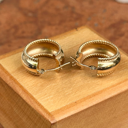 Estate 14KT Yellow Gold Ridged Huggie Hoop Earrings 17mm - LSJ