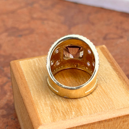 Estate 18KT Yellow Gold Ametrine Amethyst + Diamond Byzantine Ring 6.5