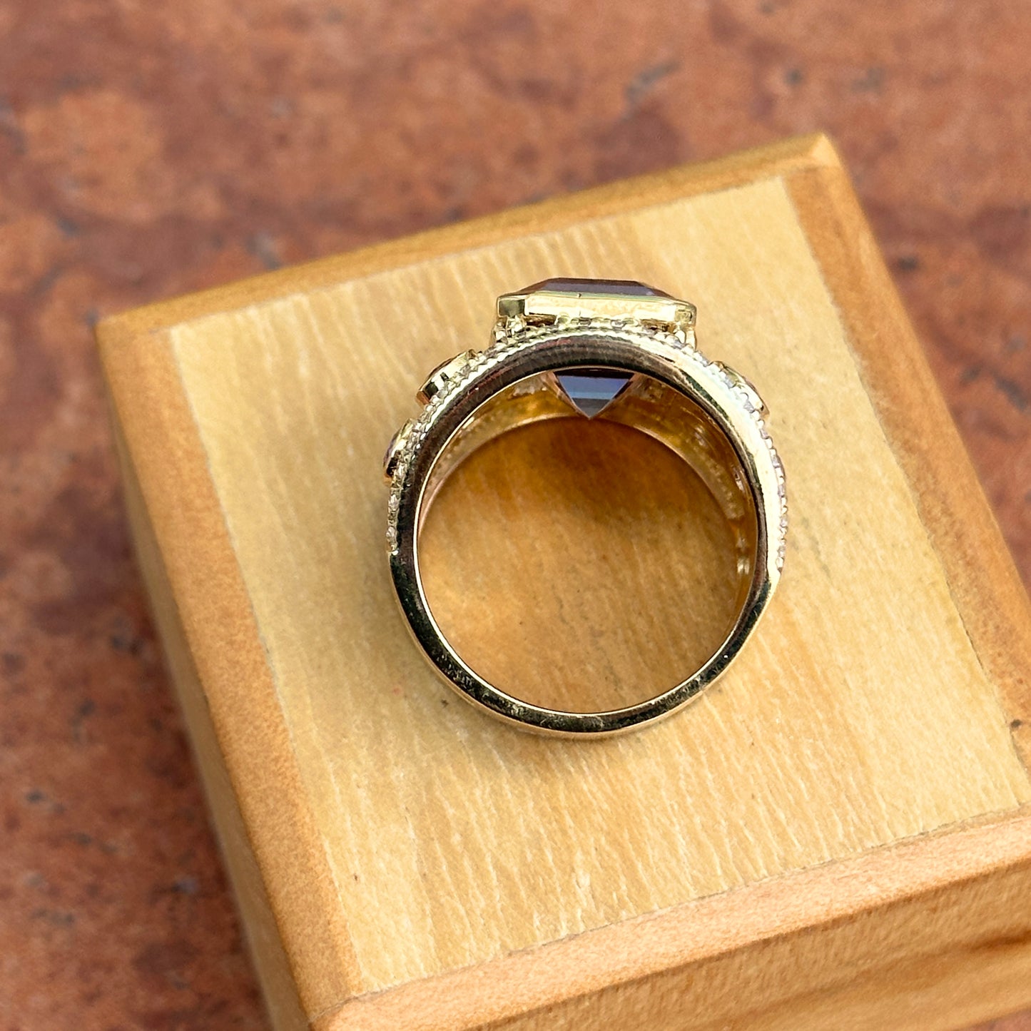 Estate 18KT Yellow Gold Ametrine Amethyst + Diamond Byzantine Ring 6.5