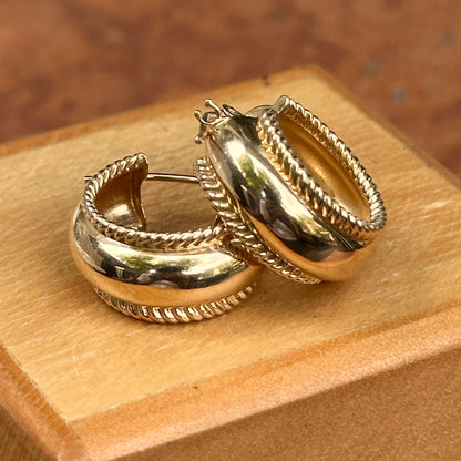 Estate 14KT Yellow Gold Ridged Huggie Hoop Earrings 17mm - LSJ