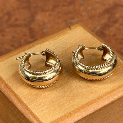 Estate 14KT Yellow Gold Ridged Huggie Hoop Earrings 17mm - LSJ