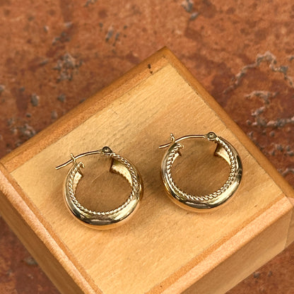 Estate 14KT Yellow Gold Ridged Huggie Hoop Earrings 17mm - LSJ