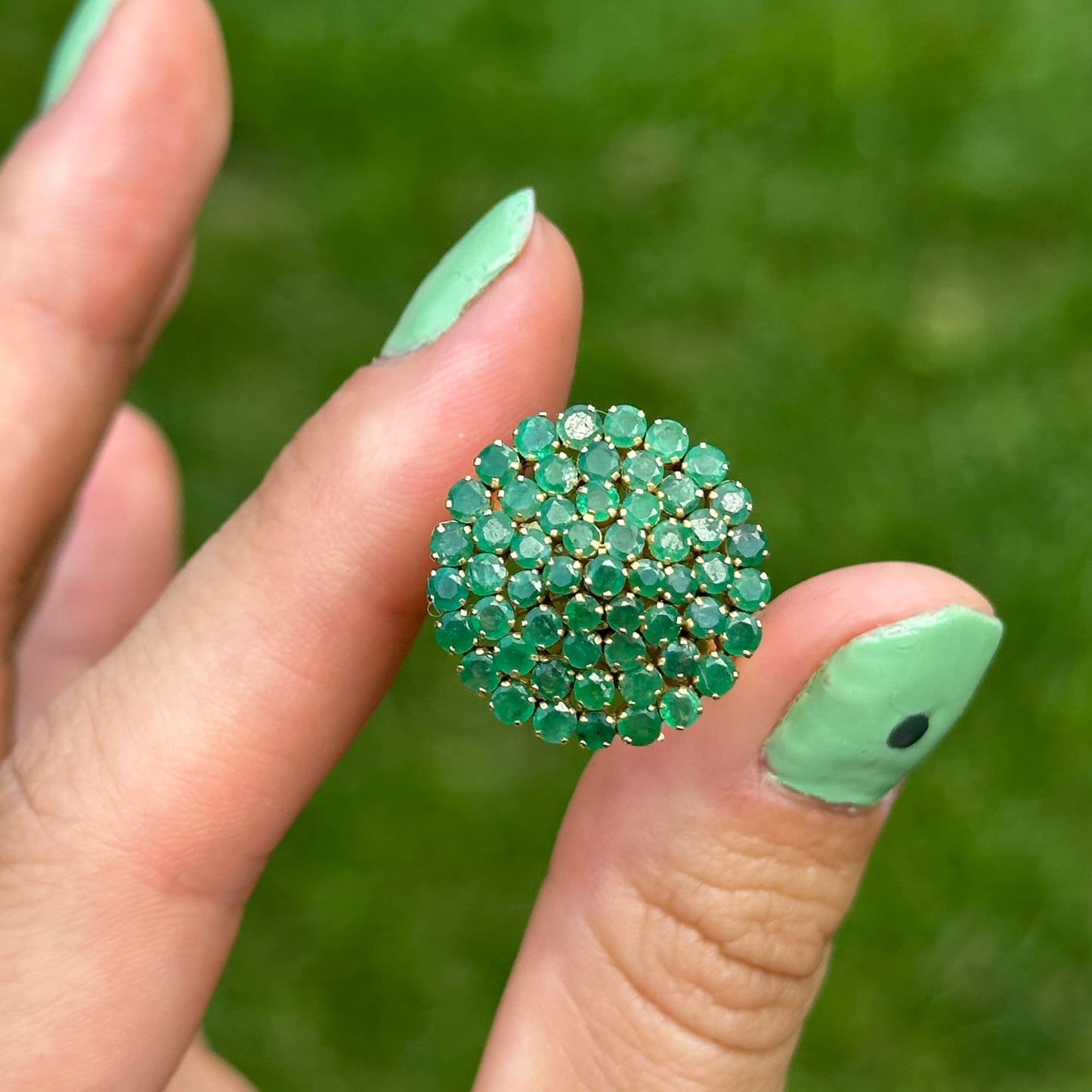 Estate 18K Yellow Gold Emerald Pyramid Style Ring