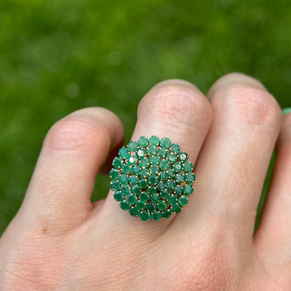 Estate 18K Yellow Gold Emerald Pyramid Style Ring