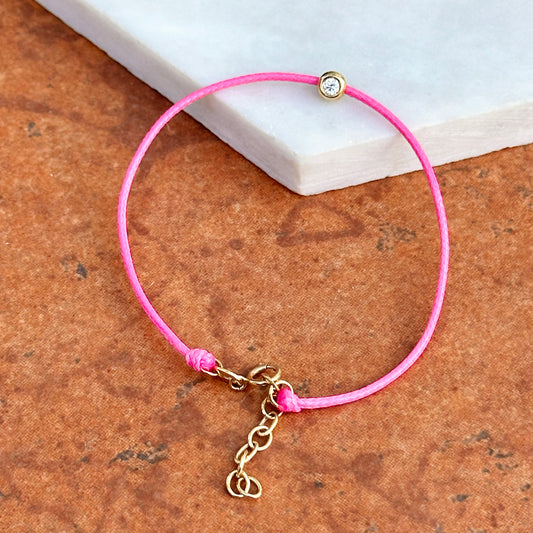 14KT Yellow Gold Yellow Pink Silk Cord Diamond Bracelet - LSJ
