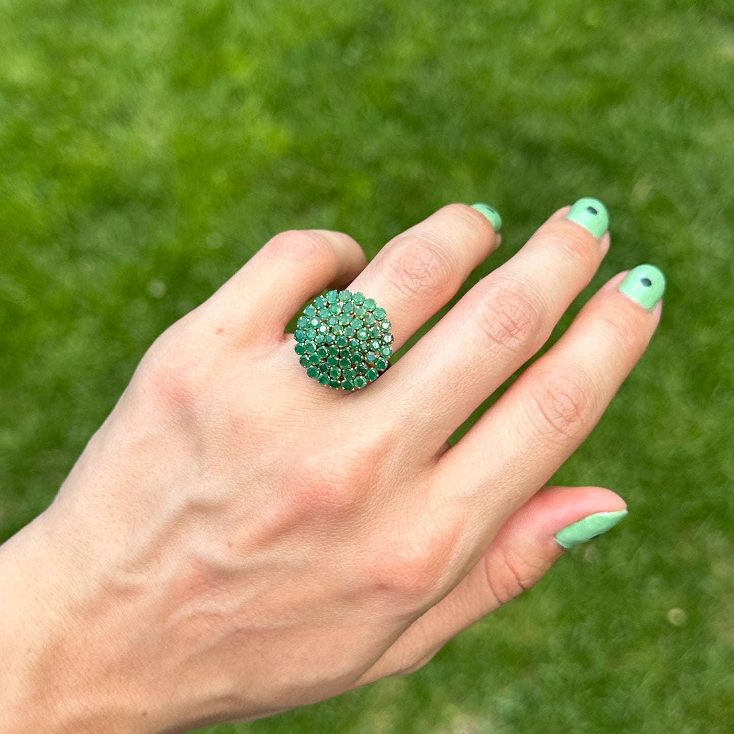 Estate 18K Yellow Gold Emerald Pyramid Style Ring