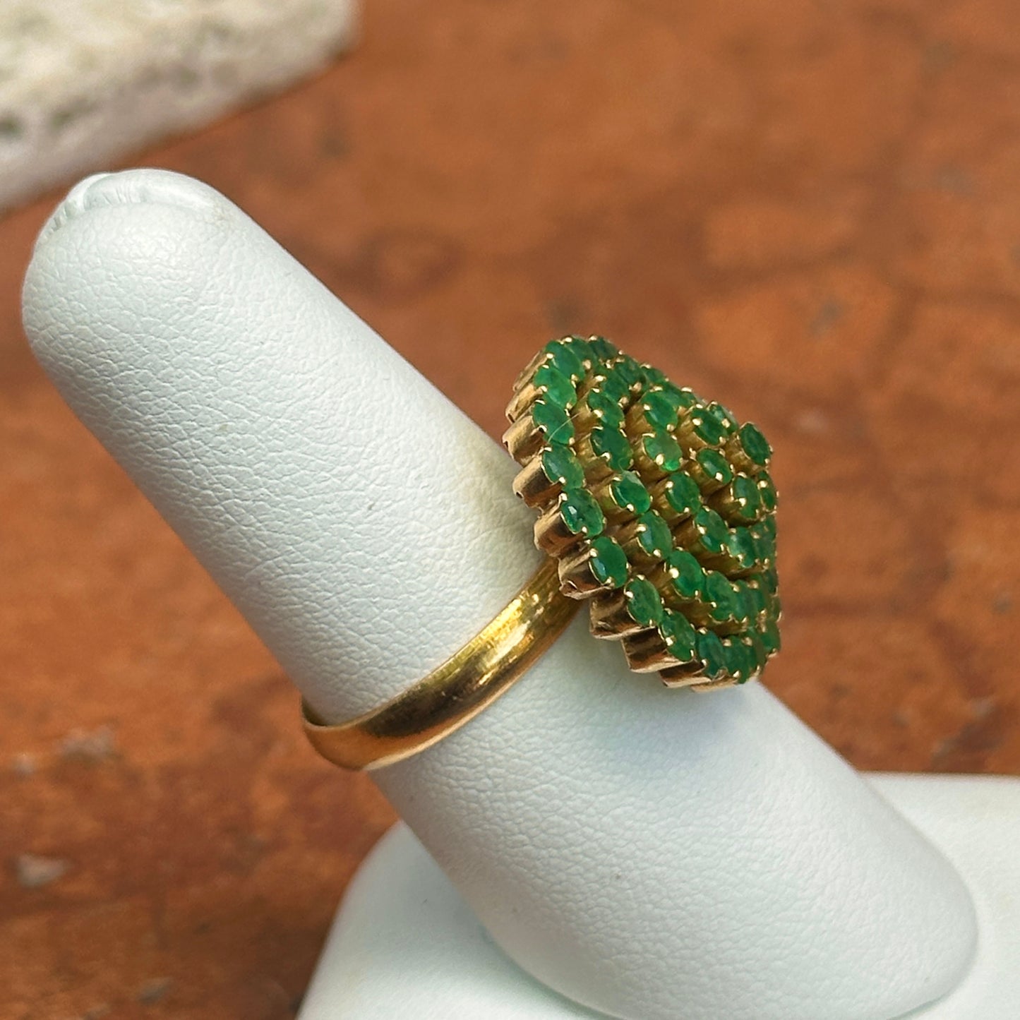 Estate 18K Yellow Gold Emerald Pyramid Style Ring