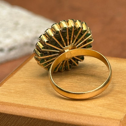 Estate 18K Yellow Gold Emerald Pyramid Style Ring