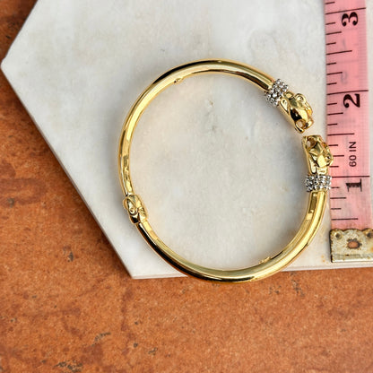 Estate 18KT Yellow White Gold + Diamond Double Panther Head Cuff Bracelet