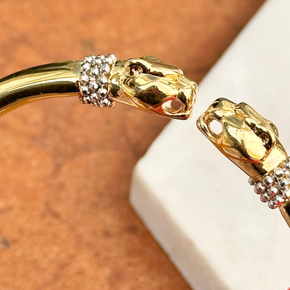 Estate 18KT Yellow White Gold + Diamond Double Panther Head Cuff Bracelet