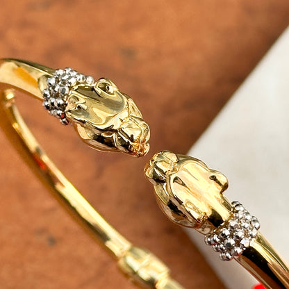 Estate 18KT Yellow White Gold + Diamond Double Panther Head Cuff Bracelet
