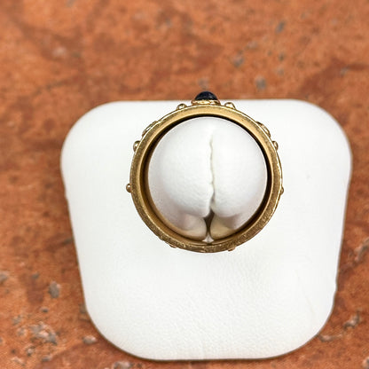 Estate 18KT Yellow Gold Blue Sapphire + Diamond Byzantine Ring