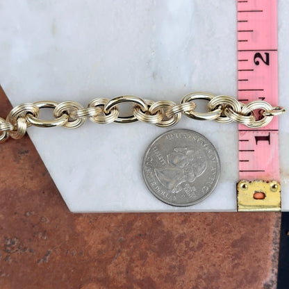 14KT Yellow Gold Textured Oval Alternating Chain Link Bracelet