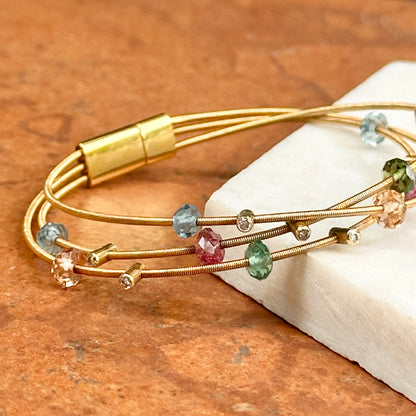 Estate 18KT Yellow Gold 3-Strand Diamond + Gemstones Scattered Bracelet