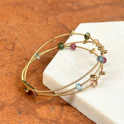 Estate 18KT Yellow Gold 3-Strand Diamond + Gemstones Scattered Bracelet