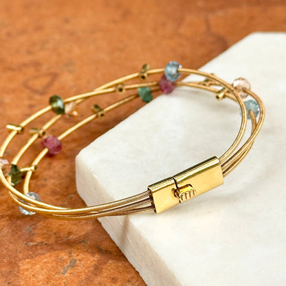 Estate 18KT Yellow Gold 3-Strand Diamond + Gemstones Scattered Bracelet