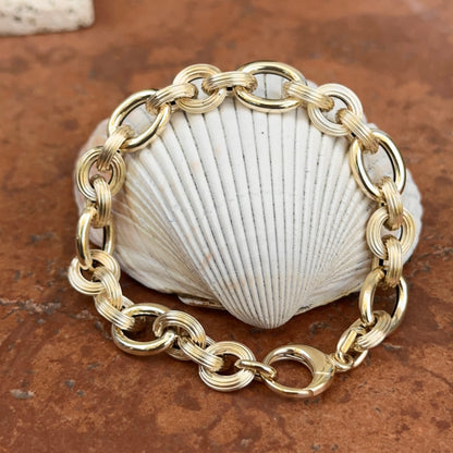 14KT Yellow Gold Textured Oval Alternating Chain Link Bracelet