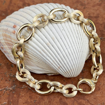 14KT Yellow Gold Textured Oval Alternating Chain Link Bracelet