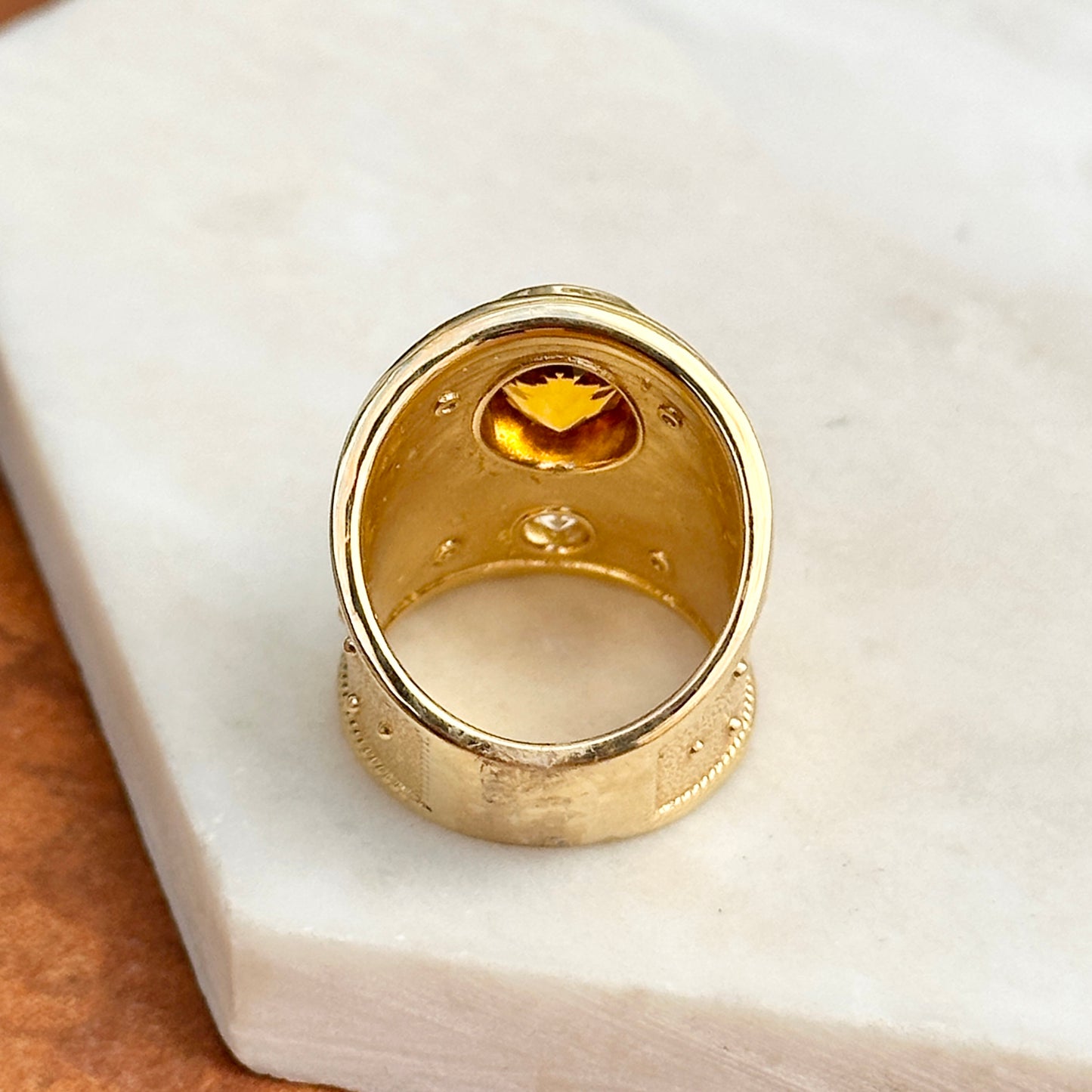 Estate 18KT Yellow Gold Byzantine Citrine + White Topaz Wide Ring - LSJ